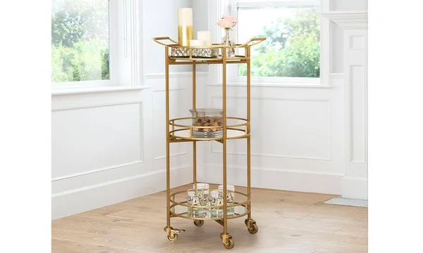 Abbyson Prantley 3 Tier Cylinder Bar Cart Gold