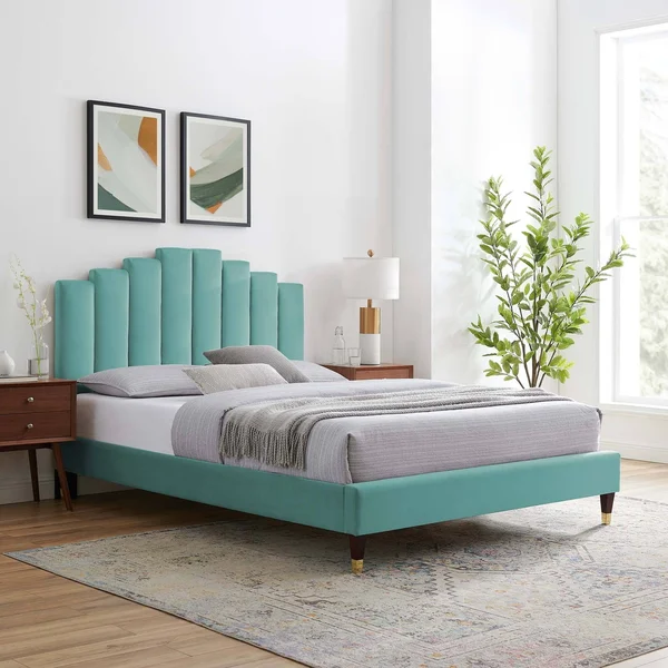 Modway MOD-6874-PNK Pink Elise Full Performance Velvet Platform Bed