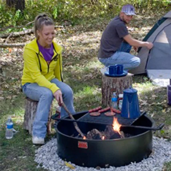 Pilot Rock 24 inch Steel Ground Fire Pit Ring and Cooking Grate - Black