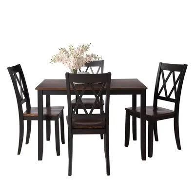 Aalyvia 5 - Piece Dining Set Winston Porter Table Base Color: Brown, Chair Color: Black/Brown