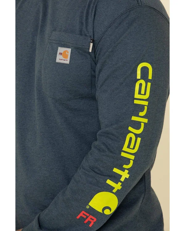 Carhartt Flame-Resistant Force Signature Logo Long-Sleeve T-Shirt for Men - Dark Blue Heather - XL