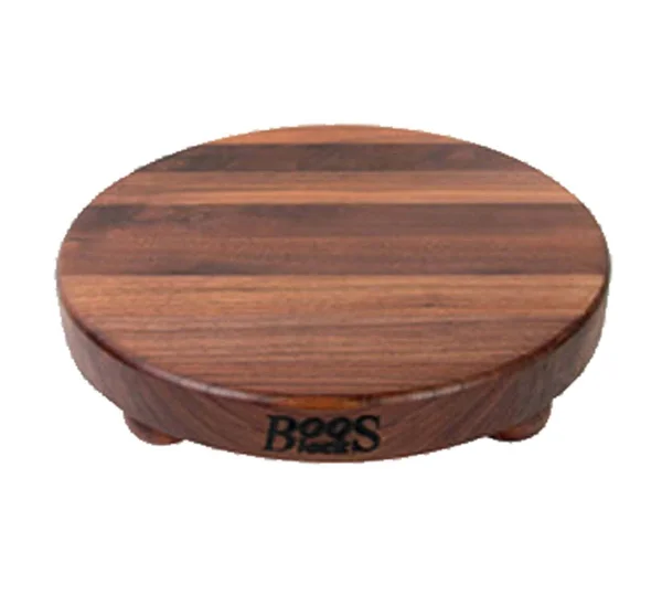 John Boos 12 inch Diameter Round Cutting Board with Bun Feet - Walnut WAL-B12R