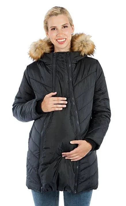 Women's Modern Eternity Faux Fur Trim Convertible Puffer 3-in-1 Maternity Jacket - Size Small - Green