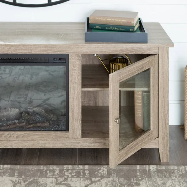 58-inch Driftwood 2-Door Fireplace TV Stand Console