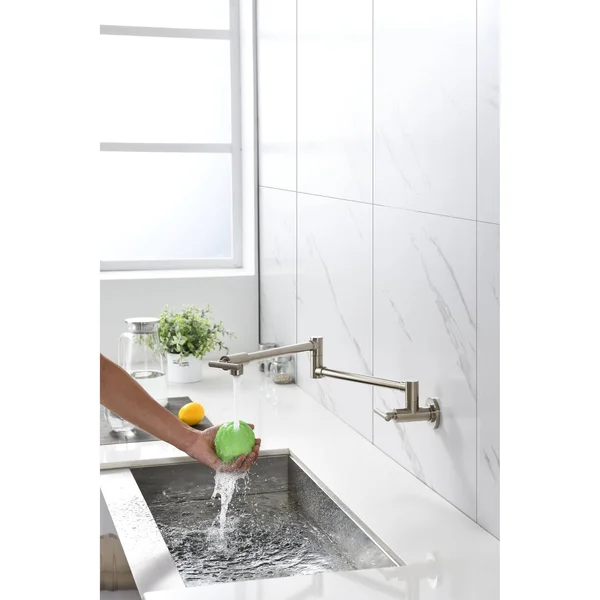Global Pronex Pot Filler Faucet Wall Mount Solid Brass Kitchen Faucet 2 Handles with Single Hole Double Joint Swing Arm - Matte
