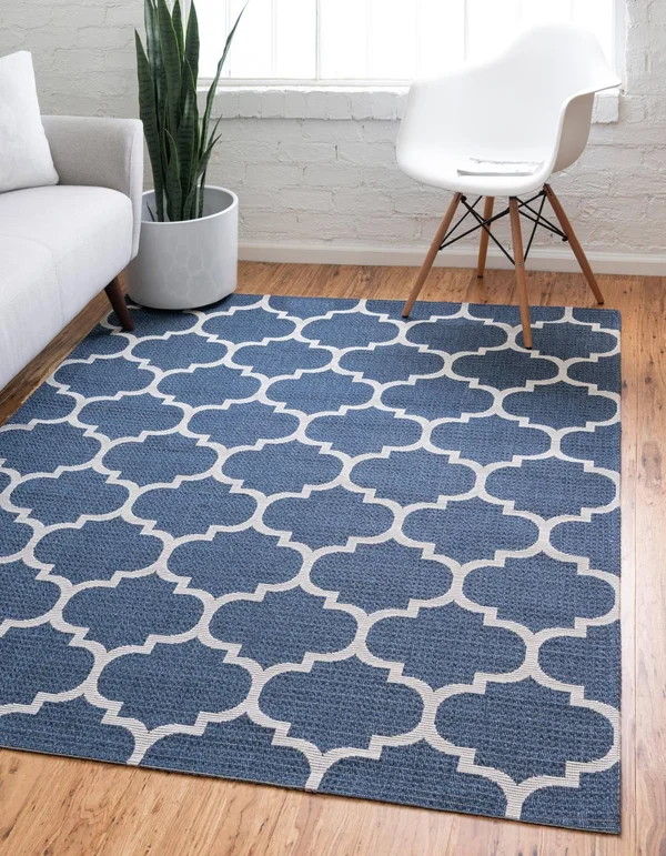 Unique Loom Decatur Trellis Navy Blue/Ivory 4 ft. 2 in. x 6 ft. Area Rug