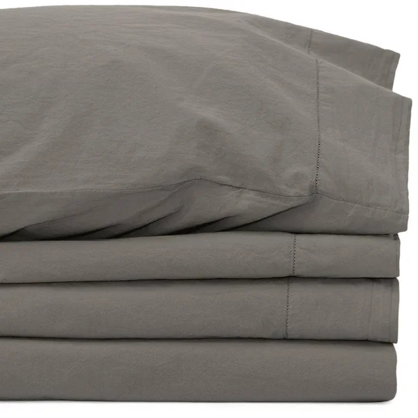 Jennifer Adams Relaxed Cotton Percale Sheet Set - Smoke - California King