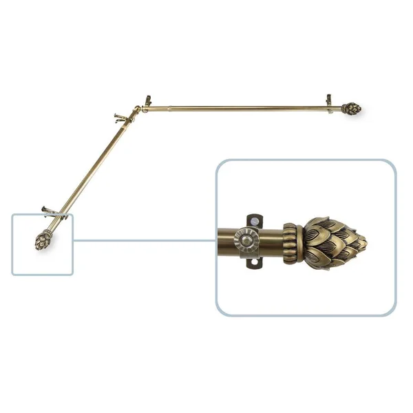 Rod Desyne Bud 13/16 in. Dia 120-170 in. L Corner Window Single Curtain Rod in Antique Bras