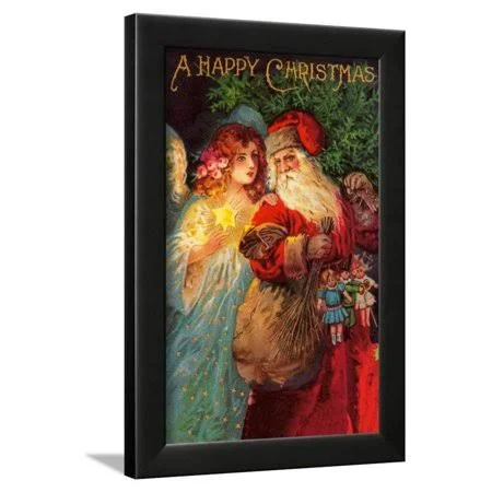 Happy Christmas Framed Print Wall Art by Vintage Apple Collection, Size: 12 x 18, Black
