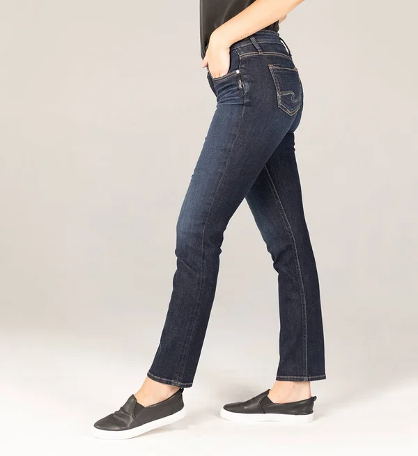 Silver Jeans Women's Suki Mid Rise Straight Leg Jeans Dark Wash in Dark Indigo 36 x 29, Cotton/Elastane/Polyester