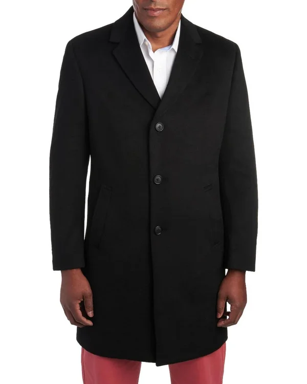 Kenneth Cole Reaction Raburn Wool-Blend Over Coat Slim-Fit 36S Black