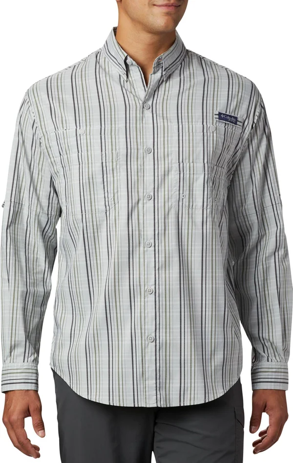 Columbia Men's PFG Super Tamiami Long Sleeve Shirt, Medium, Cool Grey Small Check