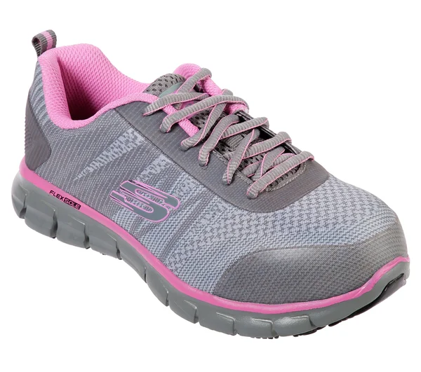 Skechers Women's Work Sure Track Saquenay Alloy Toe Shoe - Size: 5.5, Gray/Pink
