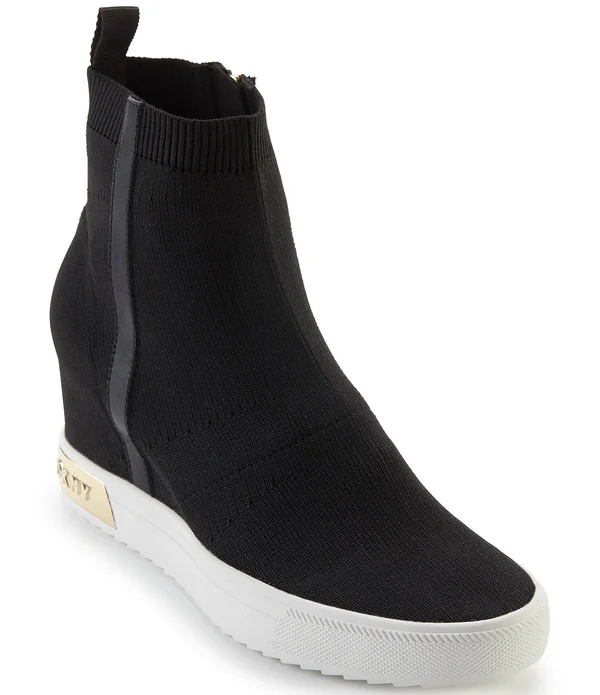 Dkny Cali Logo Wedge Sneaker Booties, Womens, 5.5M, Black/Gold