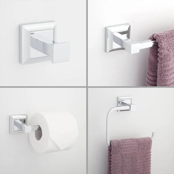 Signature Hardware 934556 Aaliyah 4 Piece Bathroom Package with 18x22 Towel Bar Robe Hook Towel Ring and Toilet Paper Holder Chr
