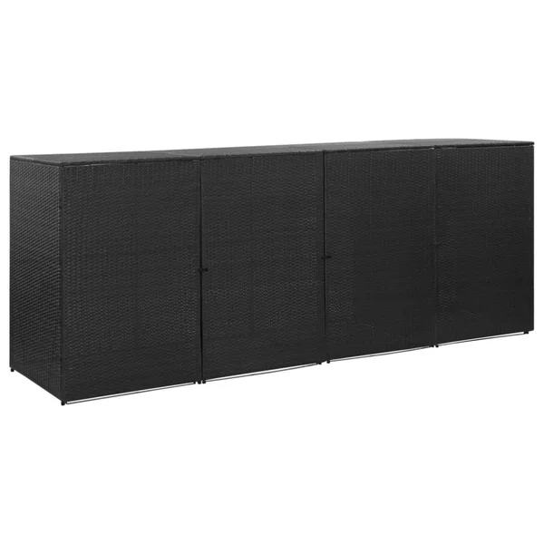 vidaXL Quadruple Wheelie Bin Shed Black 120.1x22x30.7x22x47.2x22 Poly Rattan