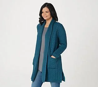 Aran Craft Merino Wool Open Front Long SweaterCardigan, Size XX-Small, Bermuda