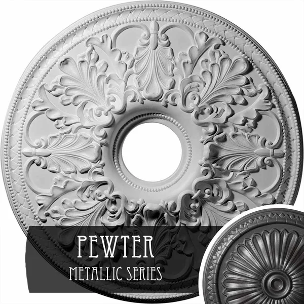 23 7/8x22OD x 4x22ID x 2 1/8x22P Ashley Ceiling Medallion (Fits Canopies Up to 4 3/4x22), Hand-Painted Pewter