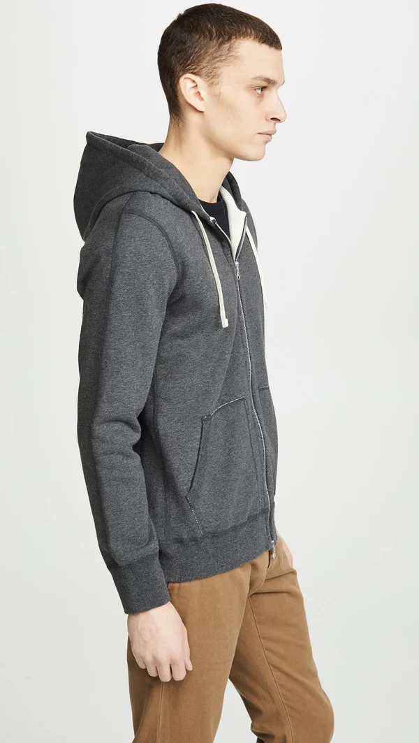 Reigning Champ Mid Weight Full Zip Hoodie Heather Charcoal M