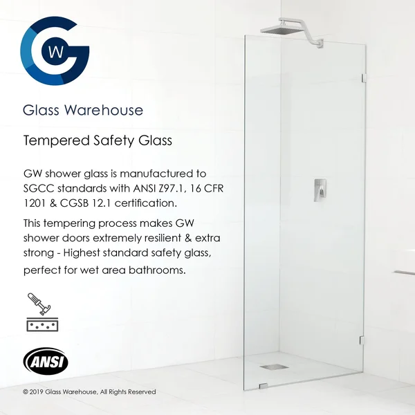 Glass Warehouse 78-in x 50.75-in Frameless Shower Door Wall Hinge Satin Brass in Gold, GW-WH-50-75-SB