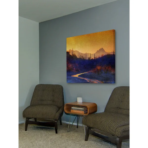 Marmont Hill Sunset Saguaros Stream Painting Print on Wrapped Canvas