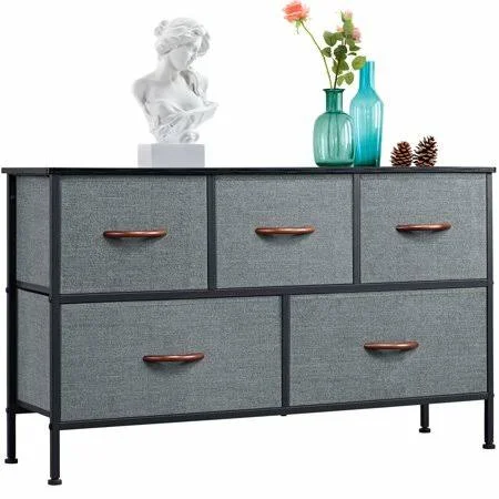 Easyfashion Modern 5-Drawer Fabric Storage Dresser - Dark Gray
