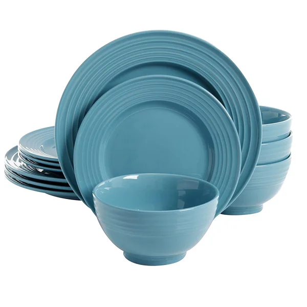 Gibson Home 12 PC Turquoise Plaza Cafe Dinnerware Set