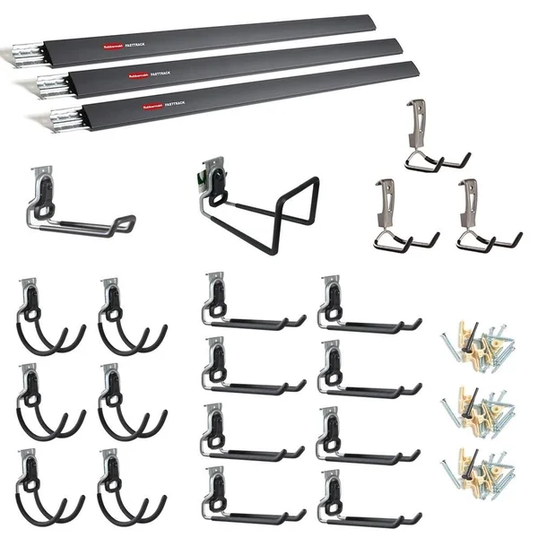 Rubbermaid FastTrack Garage Storage Hang Rail and Hooks Bundle (25-Piece)