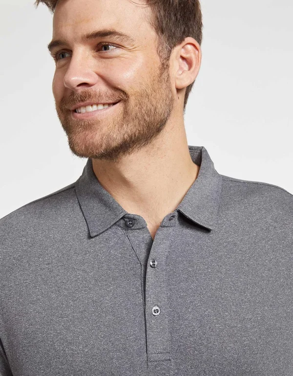 Sun Protective Long Sleeve Polo Shirt for Men UPF 50+ - UV Protection Light Grey