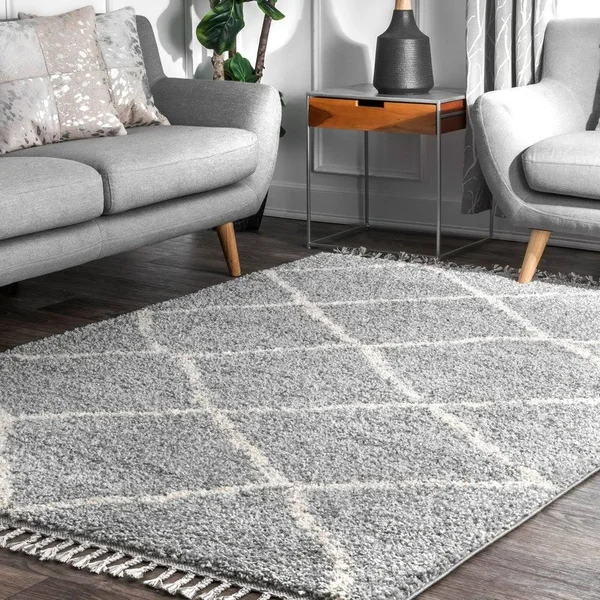 nuLOOM Jessie Moroccan Lattice Shag Off-White 10 ft. Square Rug - Beige