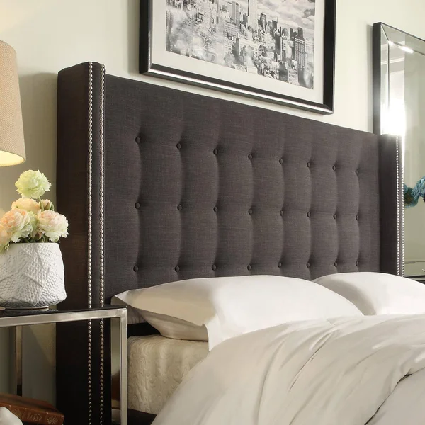 Chelsea Lane Arundel Upholstered Wingback Headboard, Size: King, Gray