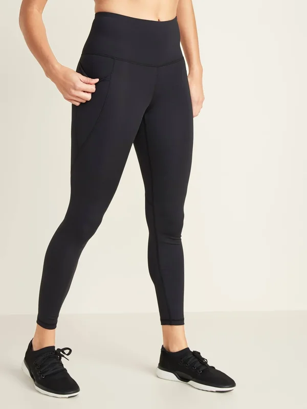 Old Navy Women's High-Waisted Elevate Powersoft 7/8-Length Side-Pocket Leggings - Black Jack - Tall Size XL
