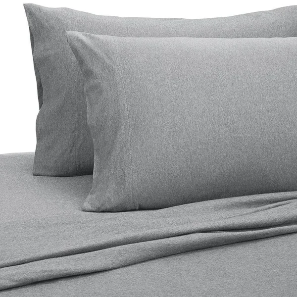 AmazonBasics Heather Jersey Sheet Set - Queen - Light Gray, 102 x 90 inches