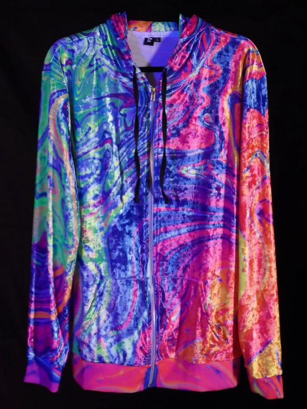 Neon Nuclear Unisex Hoodie S, Black, Zip Up Crushed Velvet