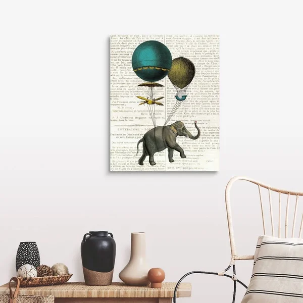 Elephant Ride I V2 Newsprint, Canvas Wall Art, 24x30, Great Big Canvas