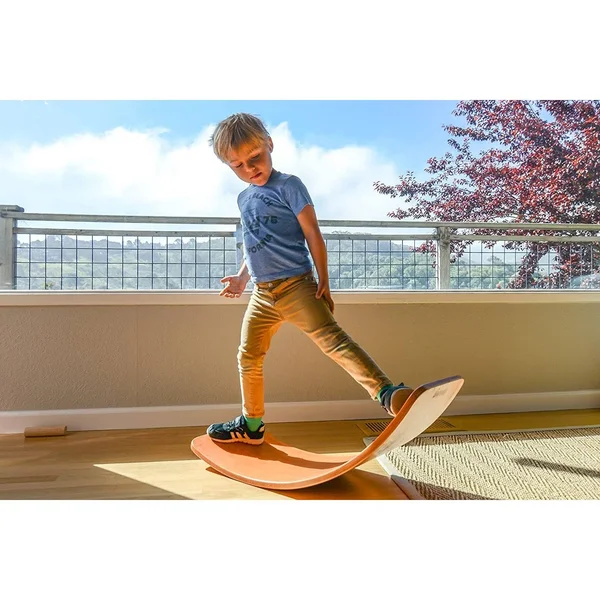Kinderfeets Original Kinderboard Versatile Waldorf Wood Balance Board, Bamboo, Pink
