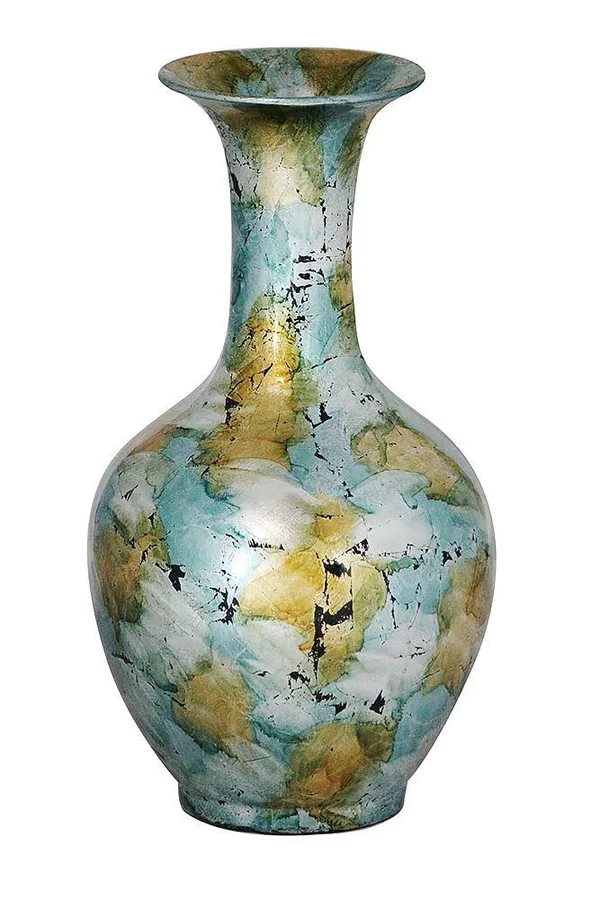 18x22 Foiled & Lacquered Ceramic Vase - Ceramic, Lacquered in Gold, Green, Blue and Red