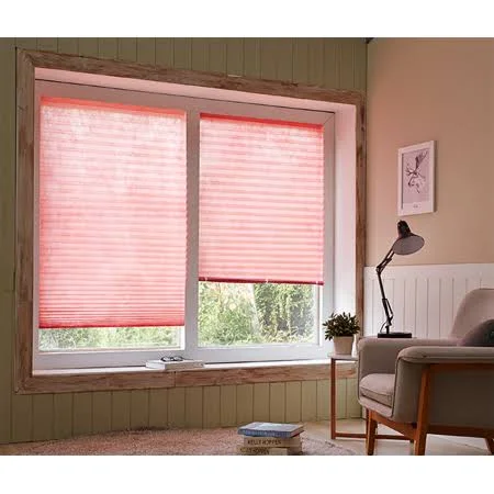 No Tools Easy Install Cordless Cellular Shades Horizontal Window Blinds - Light Filtering Pleated Shades (4 Packs)- Red, Size: 35