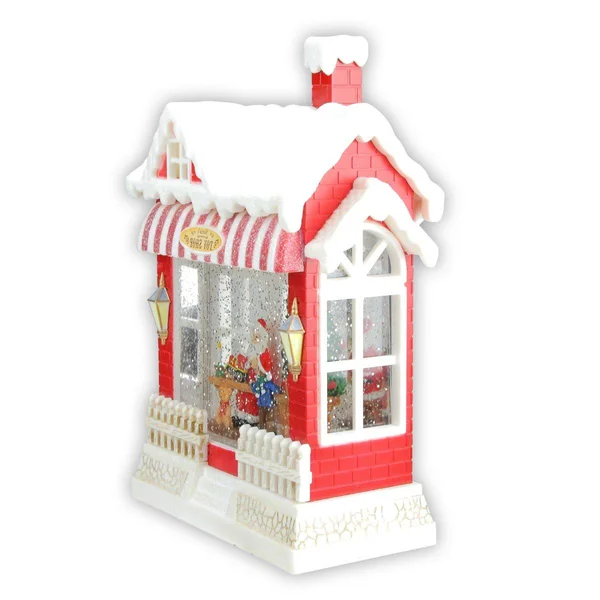 Raz 10 LED Glittered Red and White Santas Toy Shop Christmas Building