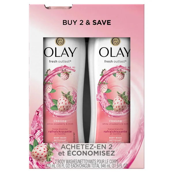 Olay Body Wash - Cooling White Strawberry & Mint, Twin Pack - 2 pack, 16 fl oz body washes