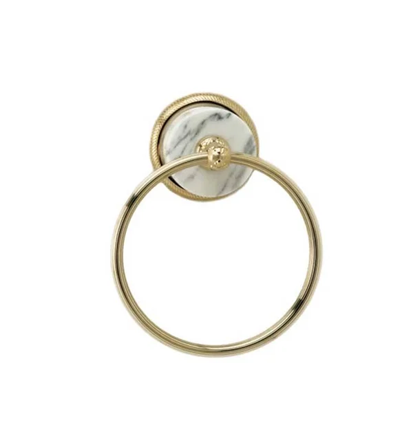 Phylrich Valencia 6 1/8x22 Wall Mount Towel Ring in Polished Brass Antiqued - Handles: White Marble, SKU: KMB40-007