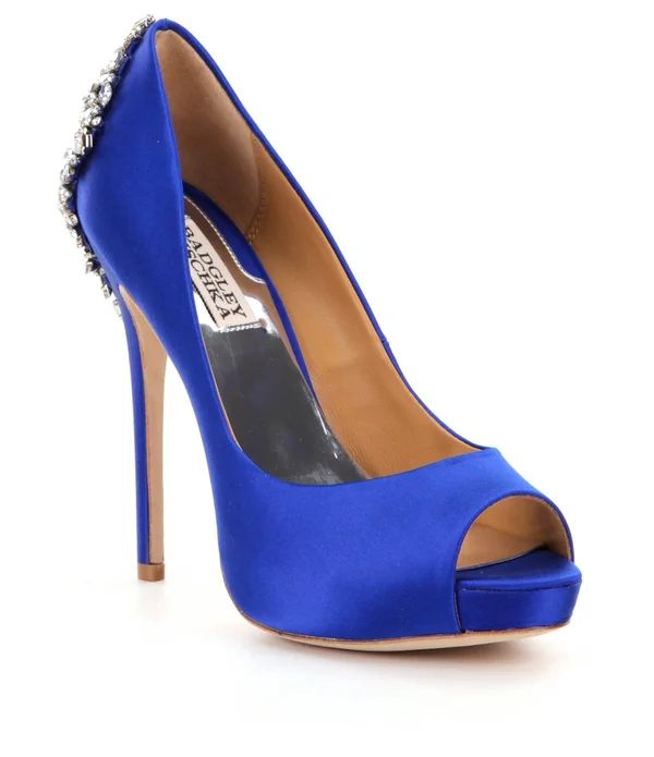 Badgley Mischka Kiara Embellished Peep-Toe Evening Pumps - Blue 5.5M