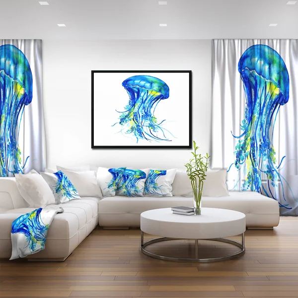 Designart 'Ocean Water Jellyfish' Animal Framed Canvas Art Print - 40 in. Wide x 30 in. High - Gold