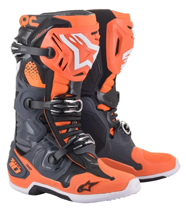 Alpinestars Tech 10 Cool Grey Orange Fluo Boots - Size: 9