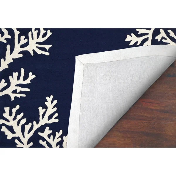 Liora Manne Capri Coral Border Indoor/Outdoor Rug - 5& Round - Navy