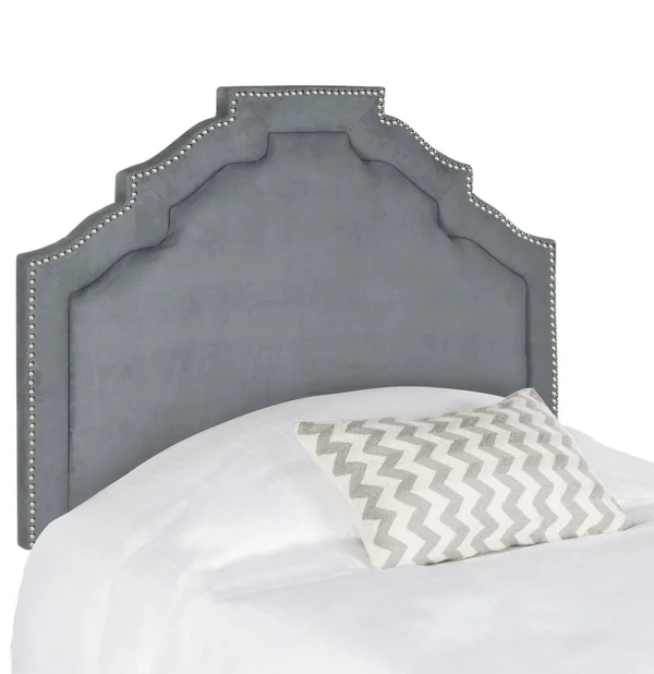 Safavieh Alexia Grey Headboard - Silver Nail Head - Queen