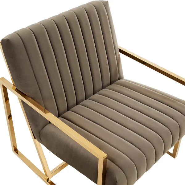 LeisureMod Montgomery Velvet Pinstripe Design Accent Armchair with Gold Frame Purple