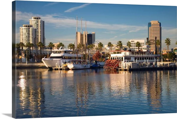 California, Long Beach, Shoreline Village, Marina and City View, Large Solid-Faced Canvas Wall Art Print, Great Big Canvas