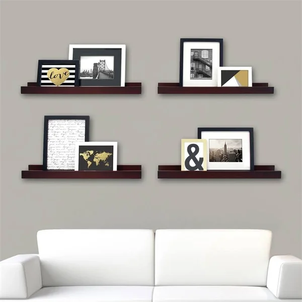 Pemberly Row Modern Edge Frame Ledge Set of 3 Espresso Engineered Wood