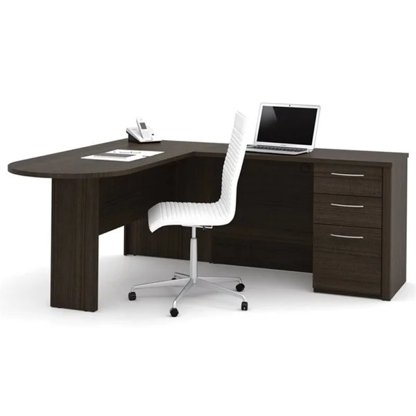 Pemberly Row Embassy L Shaped Writing Desk in Dark Chocolate